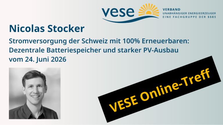 24. Juni 2026: Stromversorgung der Schweiz mit 100% Erneuerbaren: Dezentrale Batteriespeicher und starker PV-Ausbau mit Abregelung